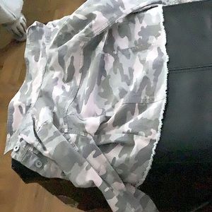 Green pink grey jean jacket